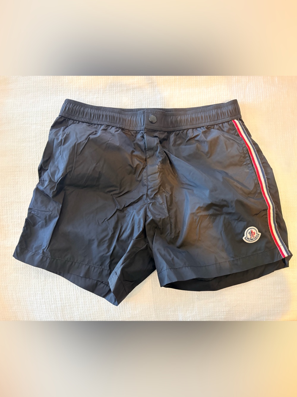 Moncler Black Athletic Shorts with Red-White-Blue Side Trim